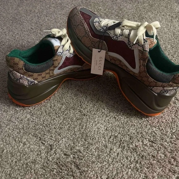Gucci Platform GG Supreme Sneakers in Brown, Green & Orange - Picture 1 of 4